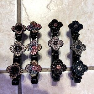 NWT-Floral Crystal Hair Clips - Black and Pink